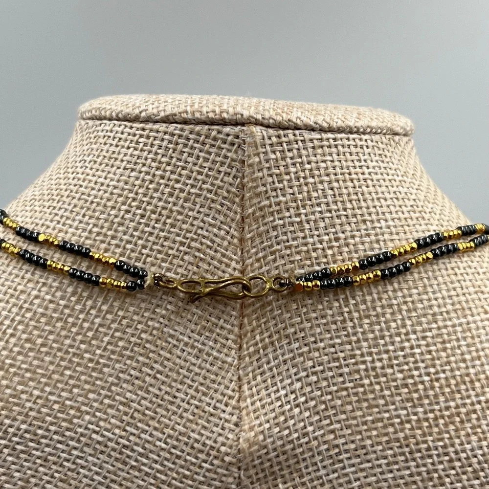 Vintage‎ Black & Gold Seed Bead Necklace Multi Strand Torsade Statement Jewelry